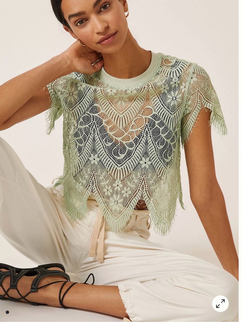 Bishop + Young black short sleeve sheer lace top womens medium